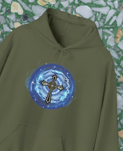 Load image into Gallery viewer, New! Lightning &amp; Clouds Cross - Unisex Heavy Blend™ Hooded Sweatshirt
