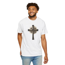 Load image into Gallery viewer, Golden &amp; Black &quot;Jesus is King&quot; Cross - Unisex Garment-Dyed T-Shirt
